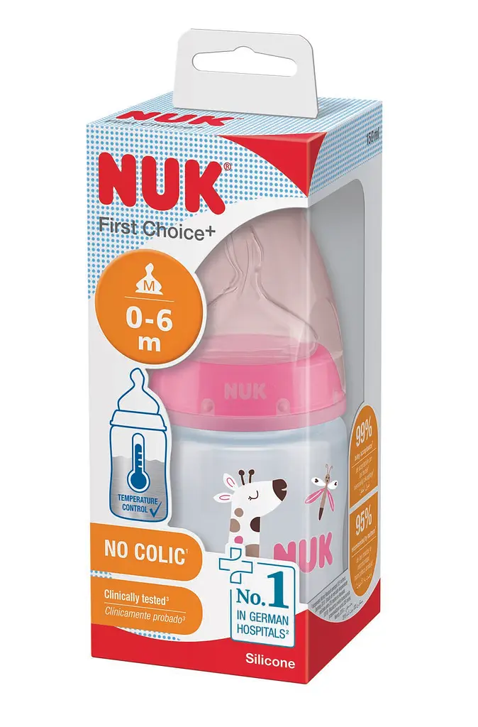 Пляшечка для годування NUK First Choice Plus Жираф, з силіконовою соскою, 150 мл, рожевий (3952399) - фото 2