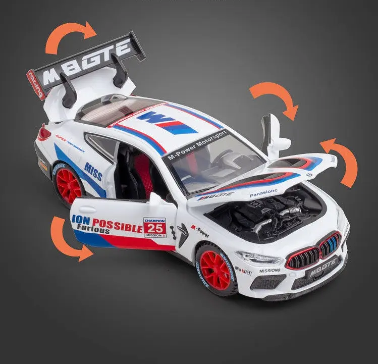 Колекційна металева модель гоночного автомобіля АвтоЕксперт BMW M8 GTE з інерцією, світлом та звуком 1:32 - фото 4