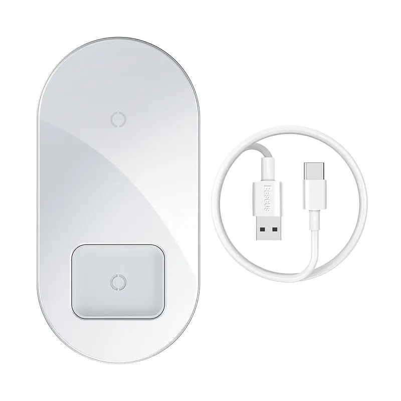 Беспроводное зарядное устройство для Baseus Simple 2 in 1 AirPods Pro Белый (WXJK-C02) - фото 4