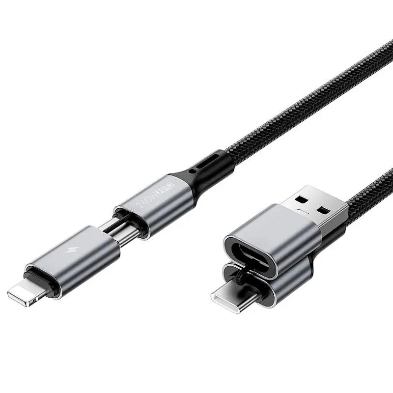 Дата кабель WIWU C085 Raptor Pro 4in1 Type-C to USB/Type-C to Lightning 240W 1.2 м Black - фото 2