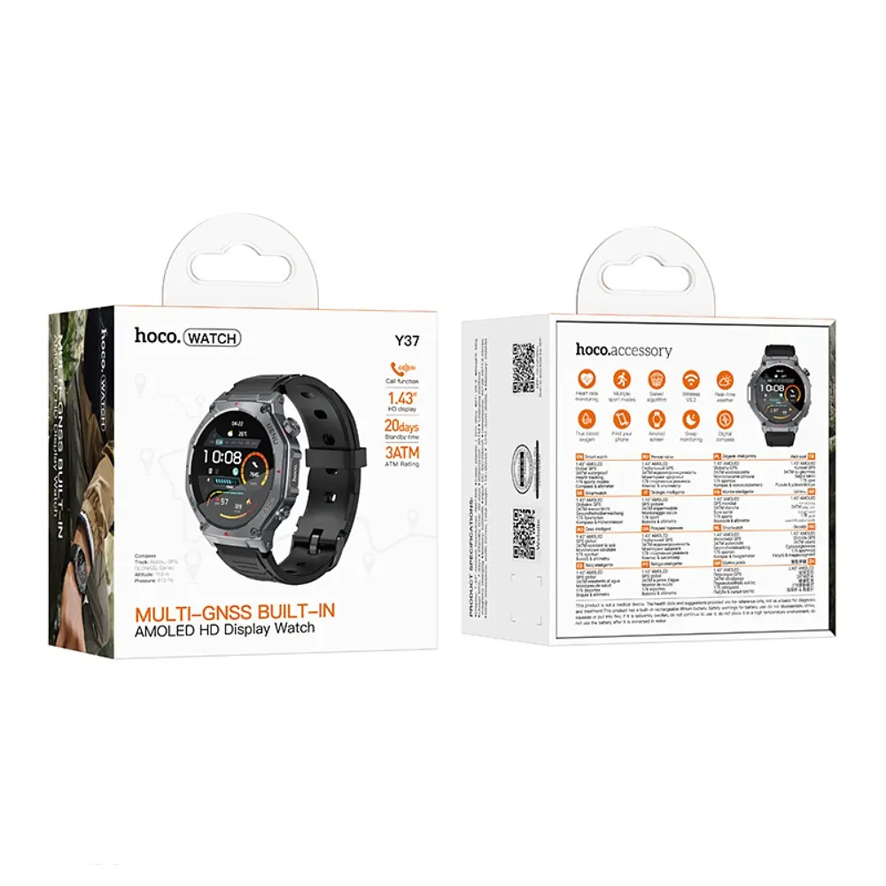 Смарт-годинник HOCO Y37 AMOLED 36mm. 520 mAh. GPS sports watch(call version) Black - фото 2