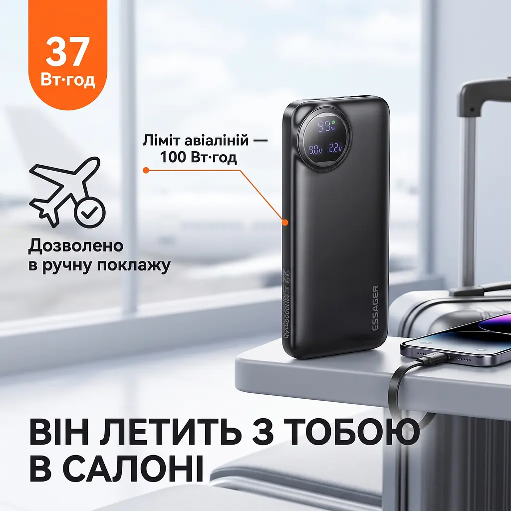 Повербанк Essager Heteromypil 10000 mAh 22.5W з цифровим дисплеєм та вбудованими кабелями Type-C і Lightning - фото 9