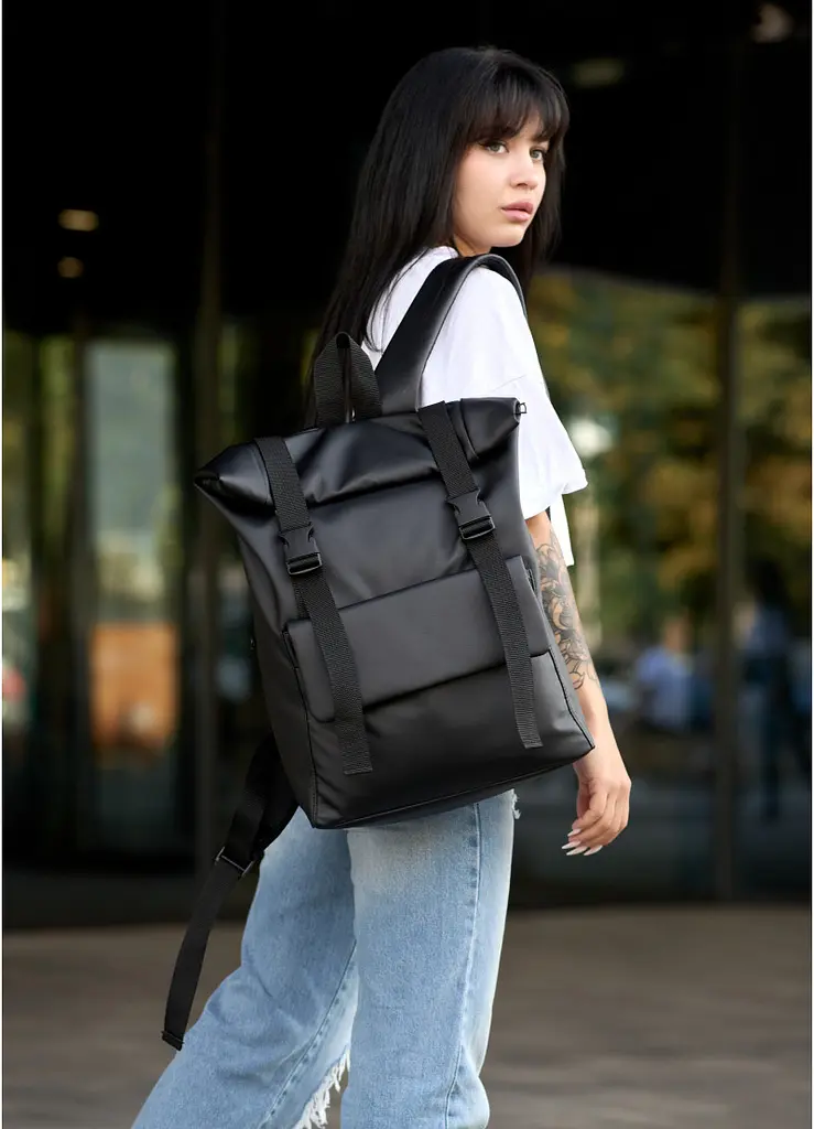 Жіночий рюкзак Sambag RollTop Milton чорний 41 x 30 x 16 см (24251001) - фото 5