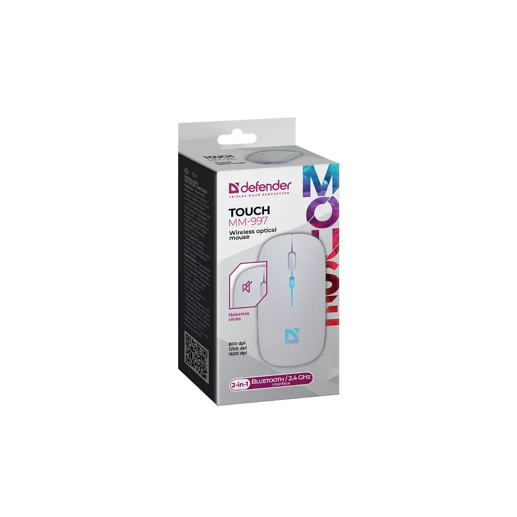 Мишка Defender Touch MM-997 Silent Wireless RGB White (52998) - фото 4