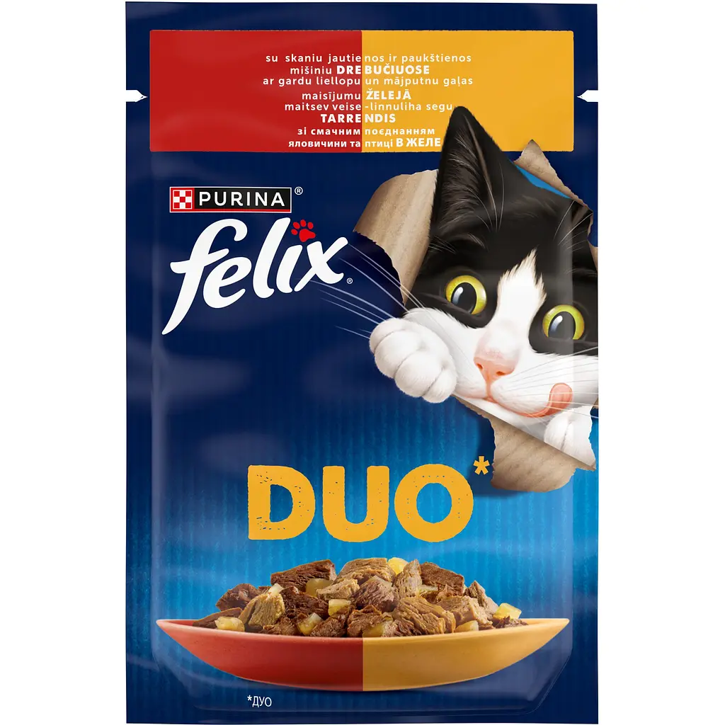 Вологий корм для котів Felix Fantastic Duo з яловичиною та птицею 85 г