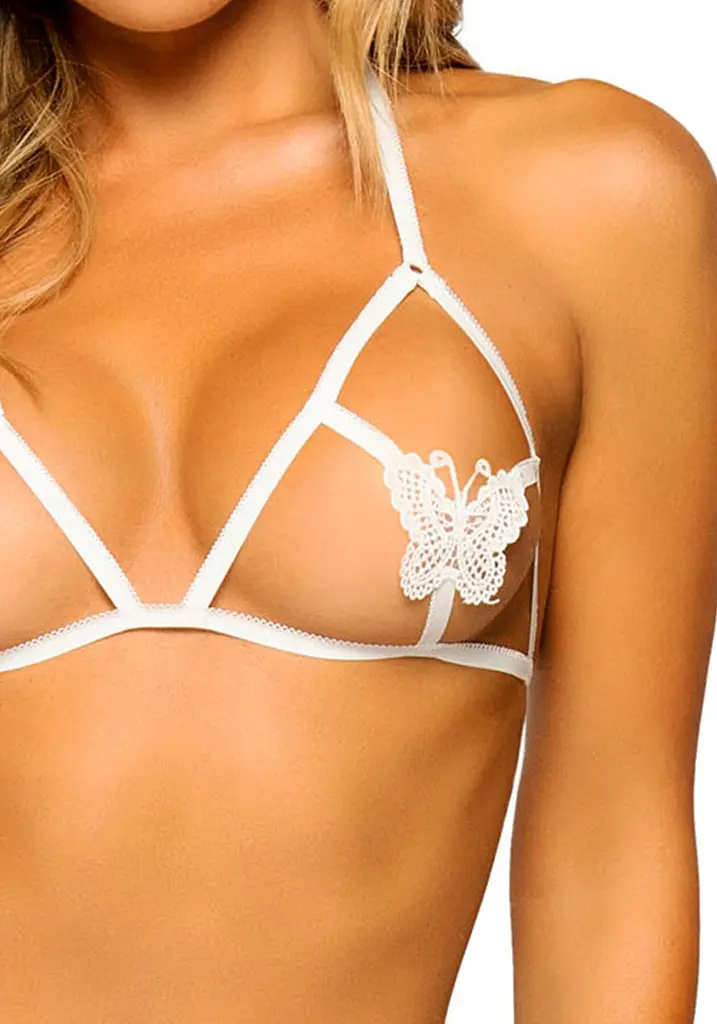 Еротичний комплект з відкритою чашкою Leg Avenue Open cup bra and pearl panty One Size White - фото 3