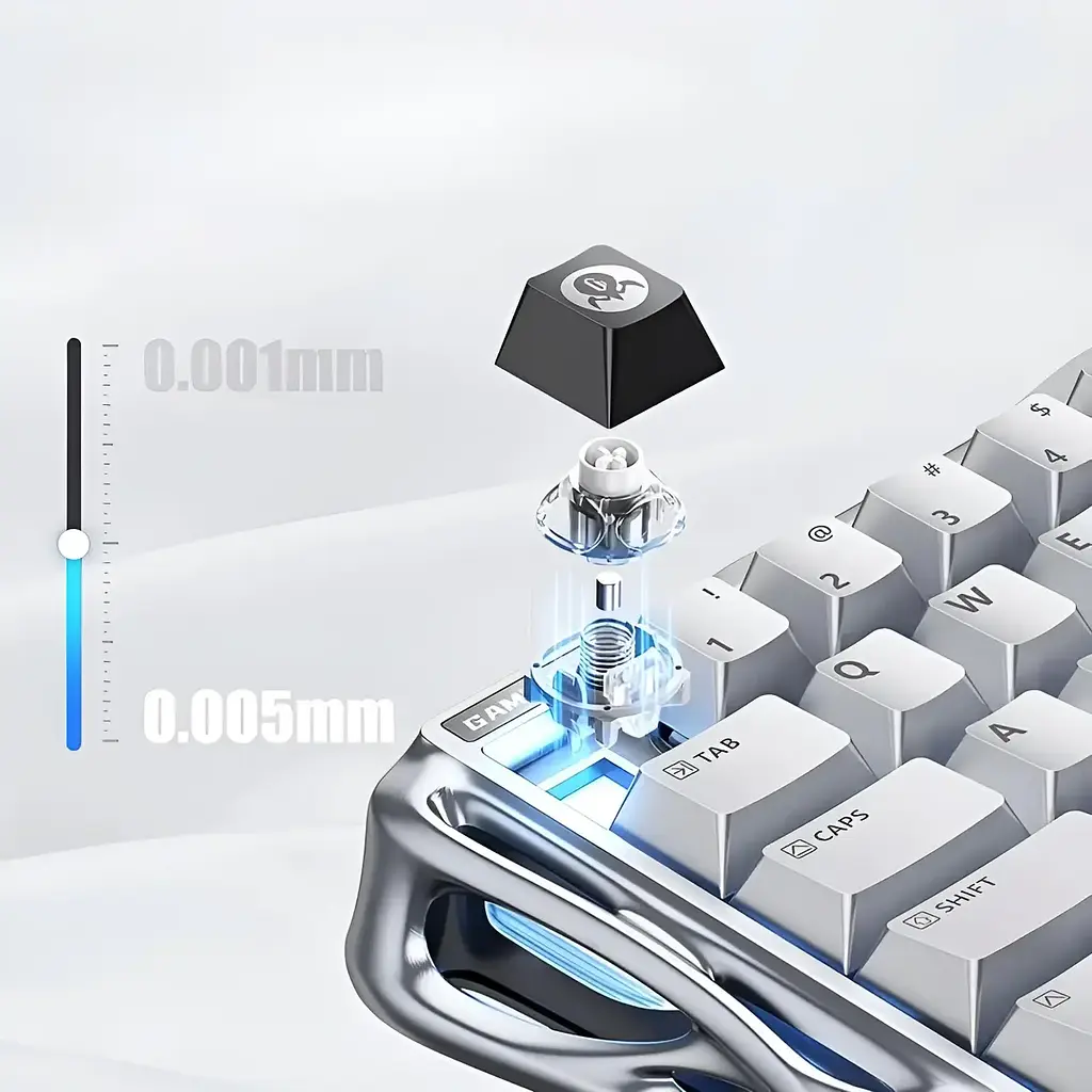 Игровая проводная магнитная клавиатура GravaStar Mercury V60 Pro Deluxe Edition / Magnetic GravaStar UFO Switch / with Keycap Set / Chrome Silver - фото 6