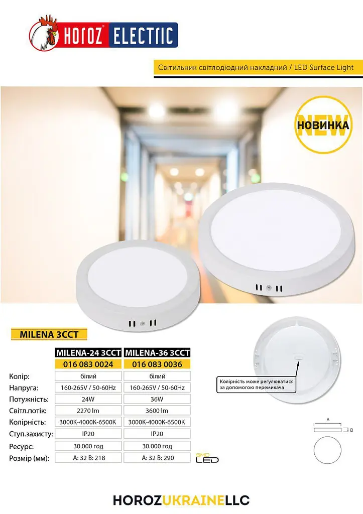 Светильник светодиодный Horoz Electric Milena-24 3CCT 24W белый - фото 4
