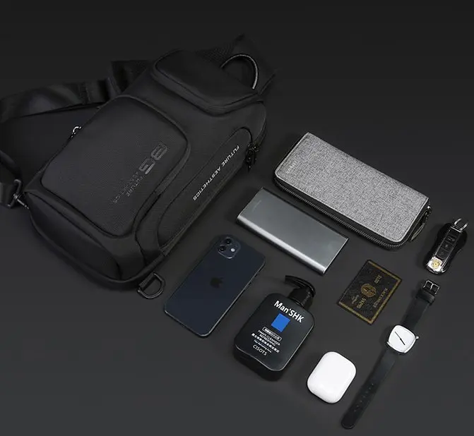 Однолямковий рюкзак через плече Bange BG-7565 7л Сумка-слінг з USB-роз'ємом Black (19369) - фото 5