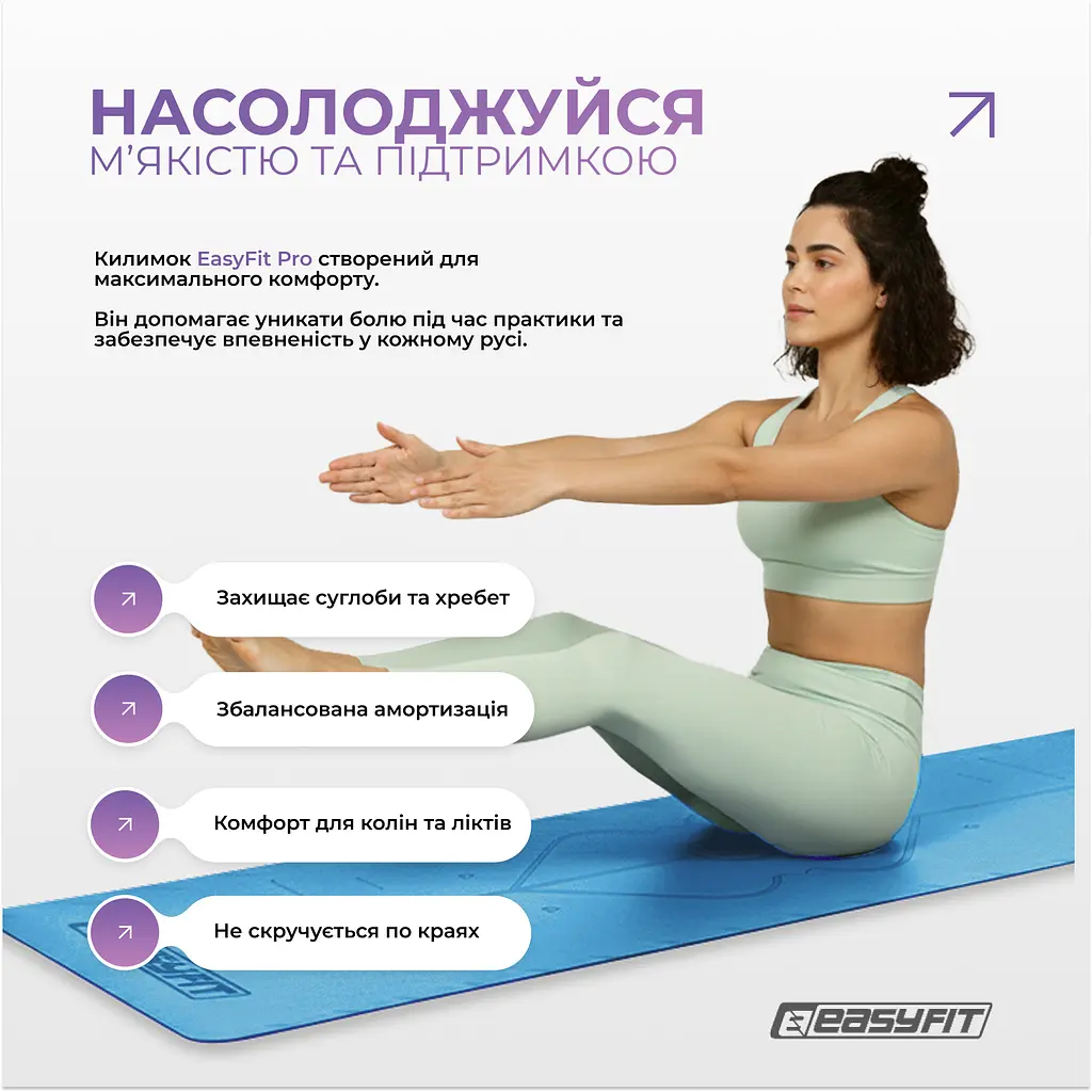 Килимок для йоги професійний EasyFit Pro каучук 5 мм Блакитний (EF-1925-BL) - фото 6