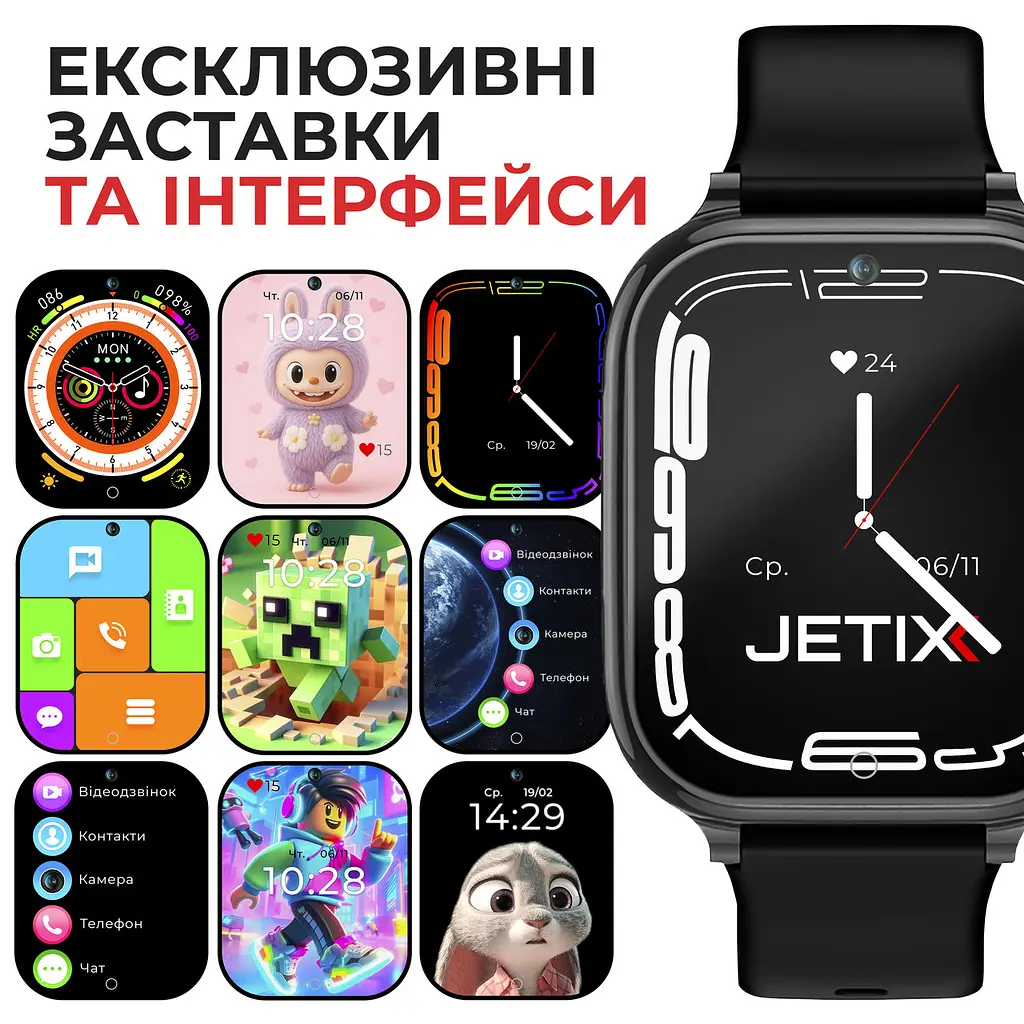 Дитячий смарт-годинник JETIX G100 4G зі змінним корпусом (в комплекті Чорний, Синій, Жовто-синій) - фото 6