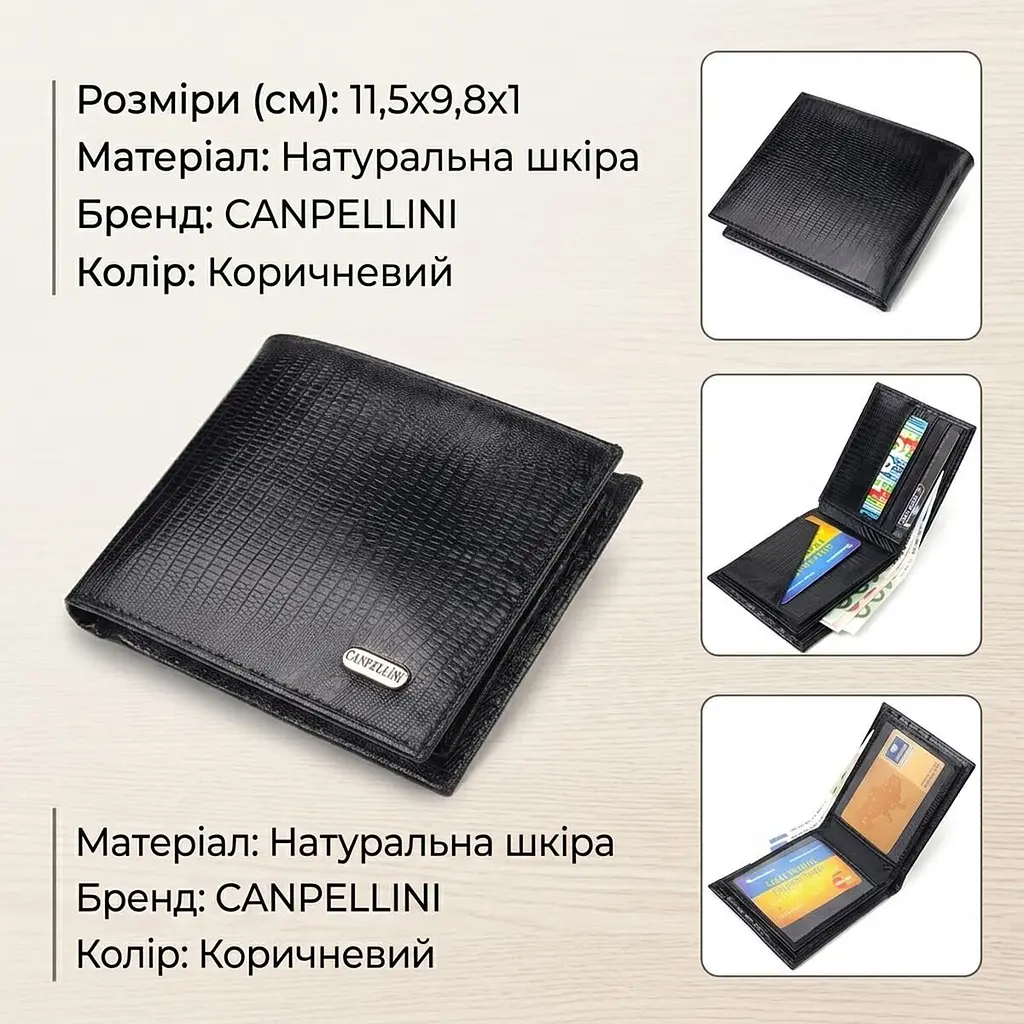 Елегантний гаманець для чоловіків у два складення з натуральної фактурної шкіри Canpellini 21587 чорний - фото 3