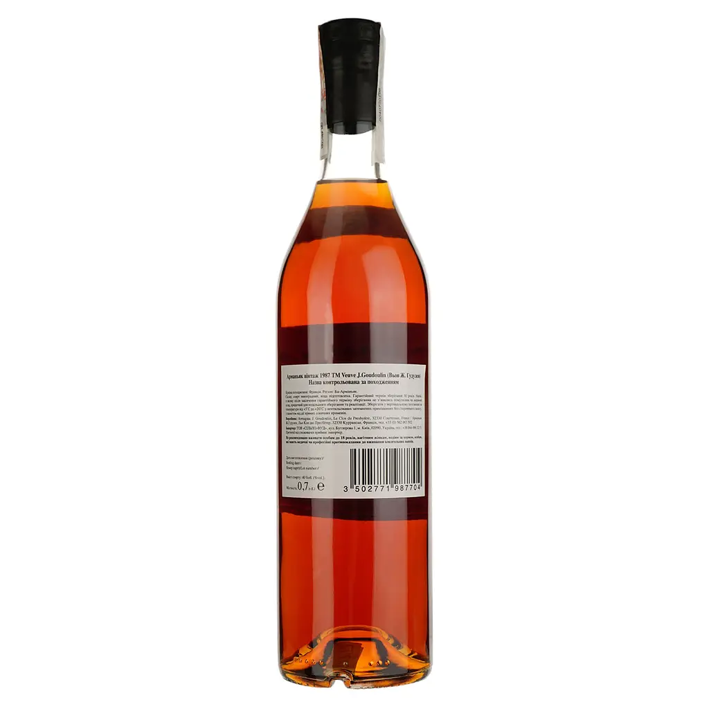 Арманьяк Veuve J. Goudoulin Bas Armagnac 1987 40% 0.7 л в подарочной коробке - фото 3