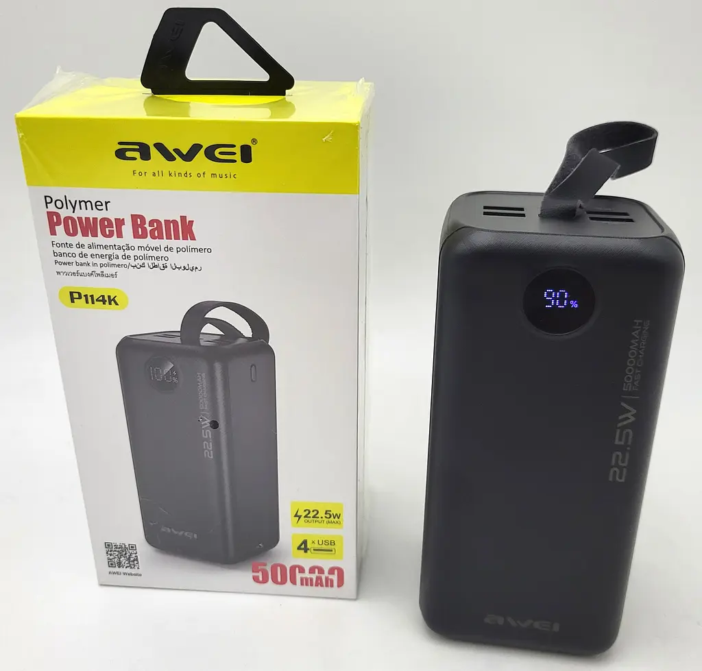 Power Bank 50000mAh із наскрізною зарядкою портативна батарея для смартфона планшета роутера USB зовнішній акумулятор повербанк із швидкою зарядкою 22.5W та дисплеєм AWEI P114K - фото 3
