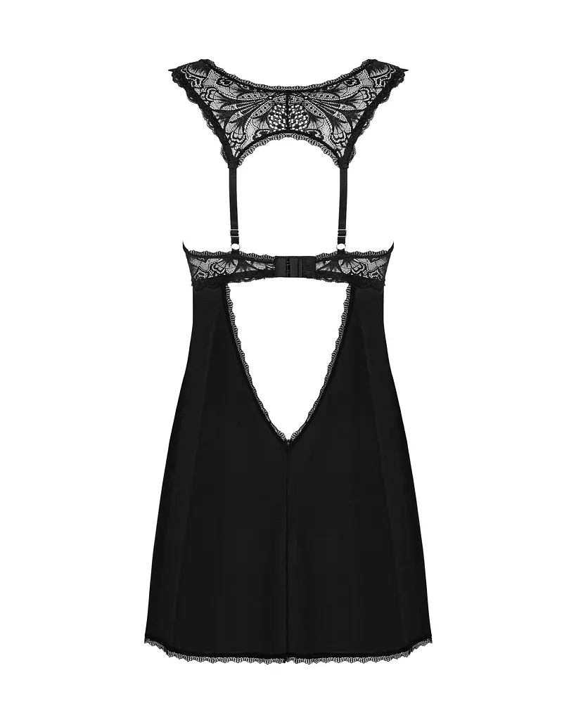 Сорочка бебі-дол з мереживом на грудях Obsessive Donna Dream babydoll XL/2XL Black, стрінги - фото 4