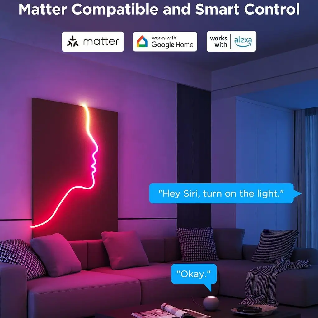 Стрічка світлодіодна розумна Govee H61D3 Neon Rope Light 2, 5м, RGBIC, WI-FI/Bluetooth, білий - фото 9
