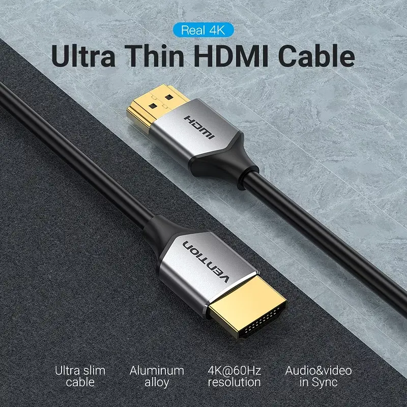 Кабель HDMI M-M, 1.0 м, V2.0, 4K 60Гц PVC сірий Vention - фото 5