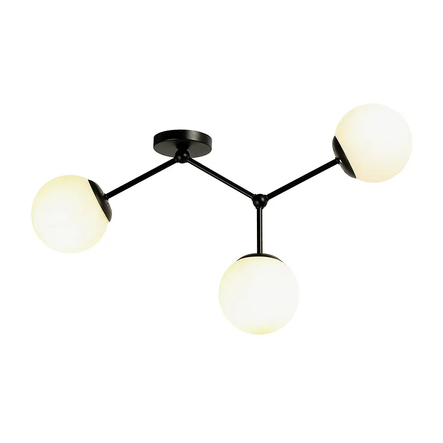 Люстра стельова Levistella 7529820-3 BK+WH, 3 плафона, E27, чорний метал, біле скло, для вітальні - фото 2