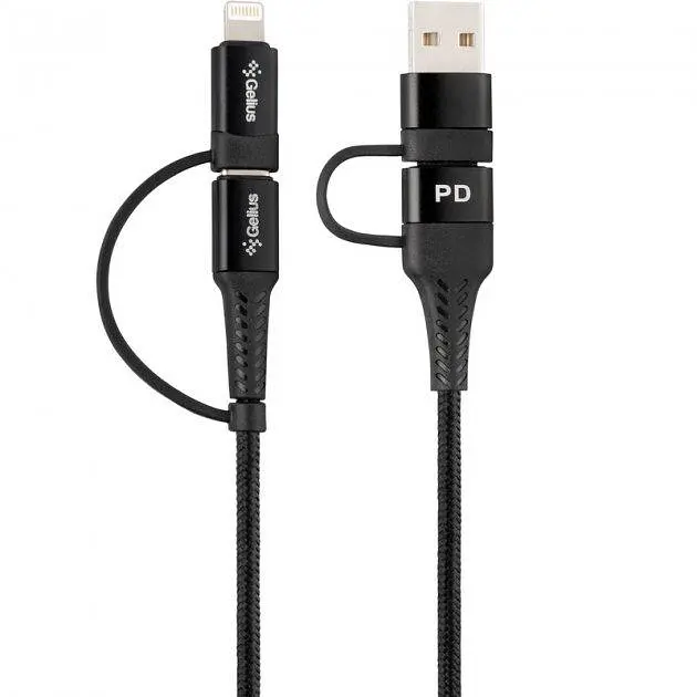 USB кабель Gelius Pro Unimog 2 4in1 USB-A/Type to Type-C/Lightning 18W 1 м GP-UC106 Black - фото 4