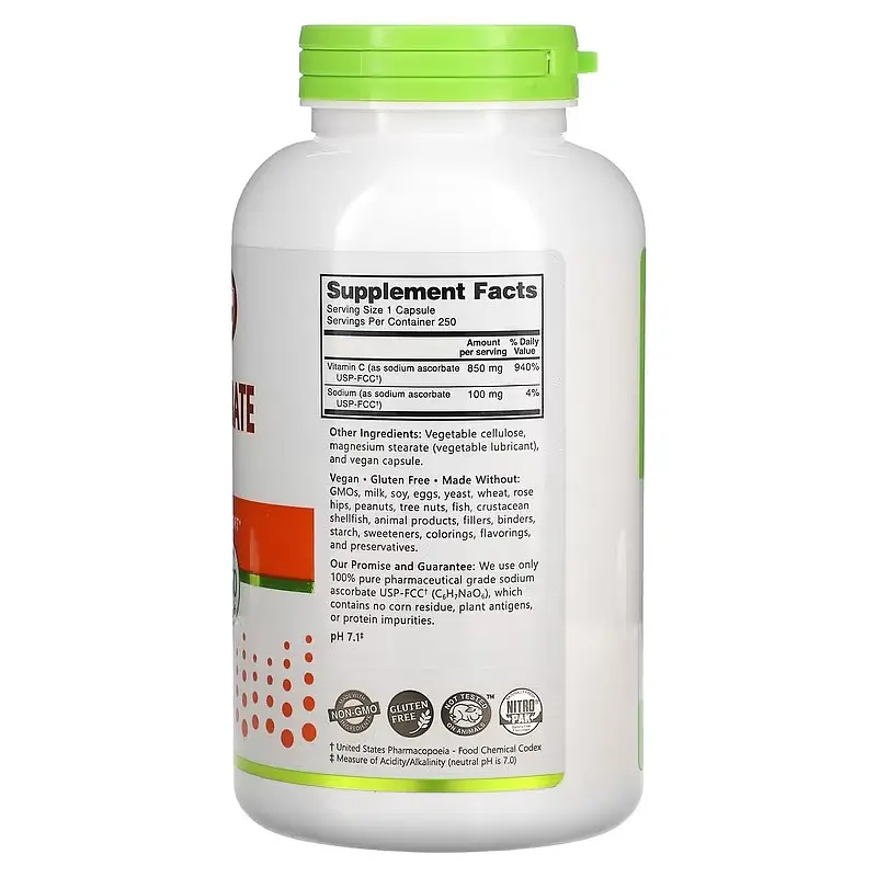 Витамин С Sodium Ascorbate 250 Capsules Nutribiotic vit0006281 - фото 2