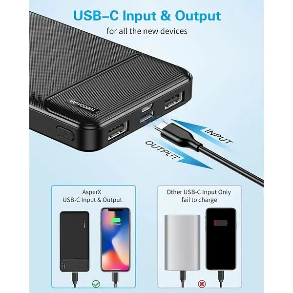 Портативний зарядний пристрій AsperX ємністю 10000 мАг USB C Output швидкий упаковка з 2 шт. - фото 4