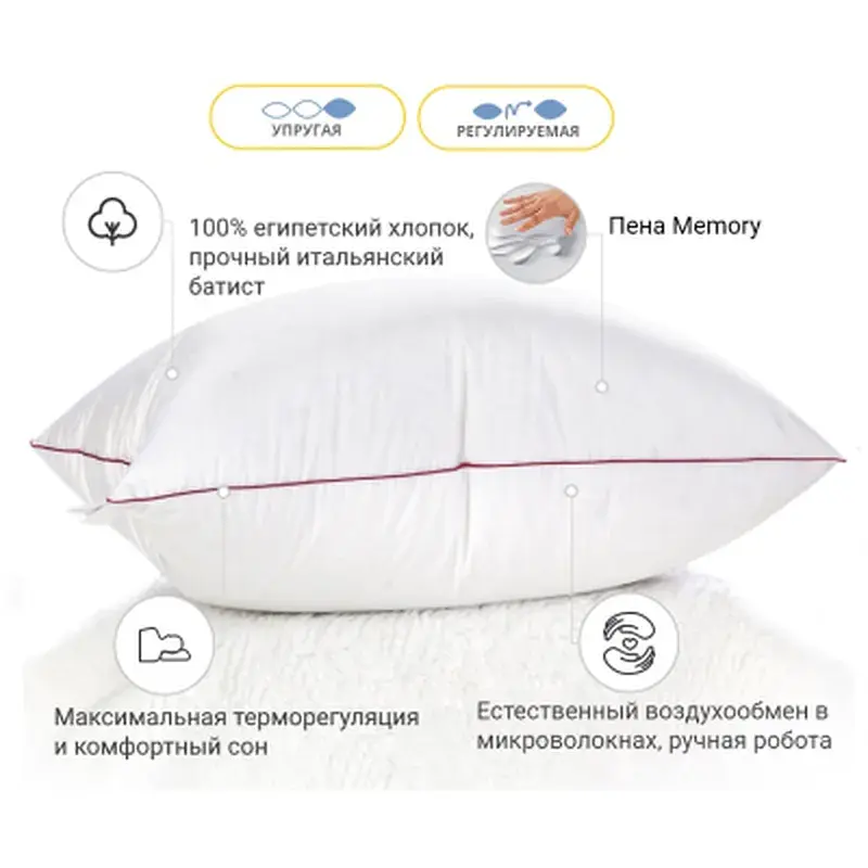 Подушка MirSon 1497 DeLuxe Hand Made memory effekt Висока 40х60 см (2200001539747) - фото 2