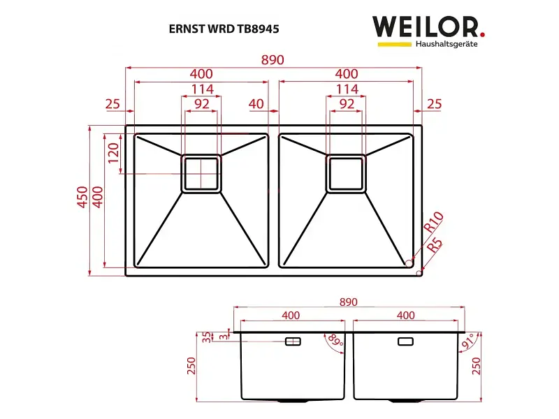 Кухонна мийка Weilor Ernst WRD TB8945 - фото 3