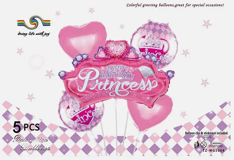 Набір фольгованих кульок "Happy Birthday Princess" 5 шт святкові декорації - фото 2