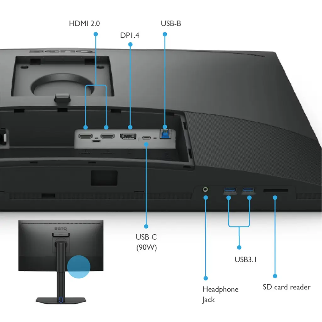 Монітор TFT 27 BenQ SW272Q, 2K IPS, 2хHDMI, DP, USB-C, HAS, USB-hub, MCR, Pivot, сірий - фото 8