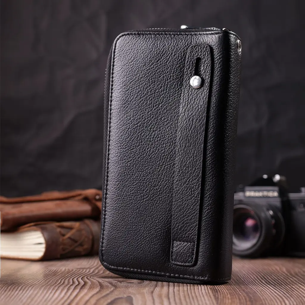 Чоловічий клатч на два відділення з натуральної шкіри ST Leather 22531 чорний - фото 7