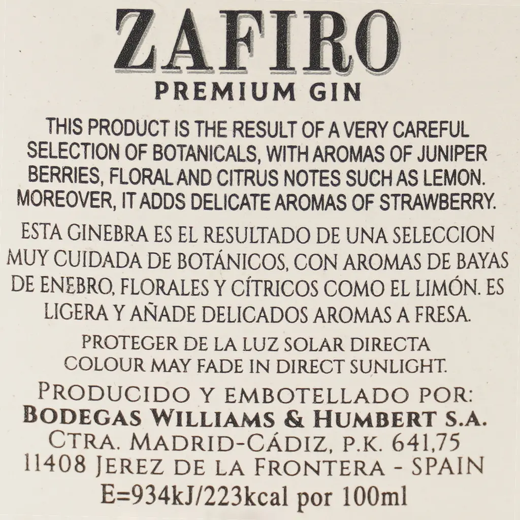 Джин Zafiro Strawberry 37.5% 0.7л - фото 6