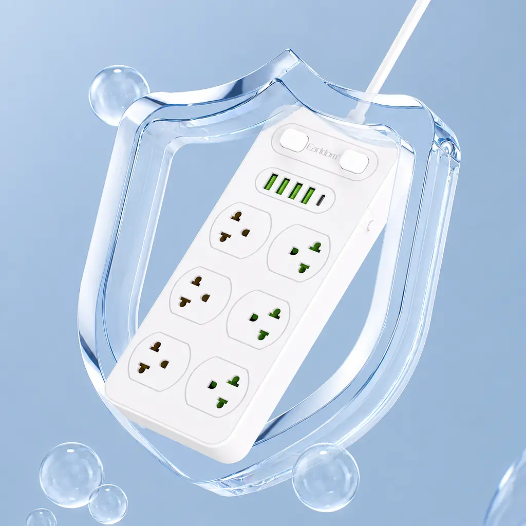 Мережевий фільтр Earldom ES-SC09 3000W 11-в-1 з 6 розетками, 4 USB-A та USB-C, білий - фото 2