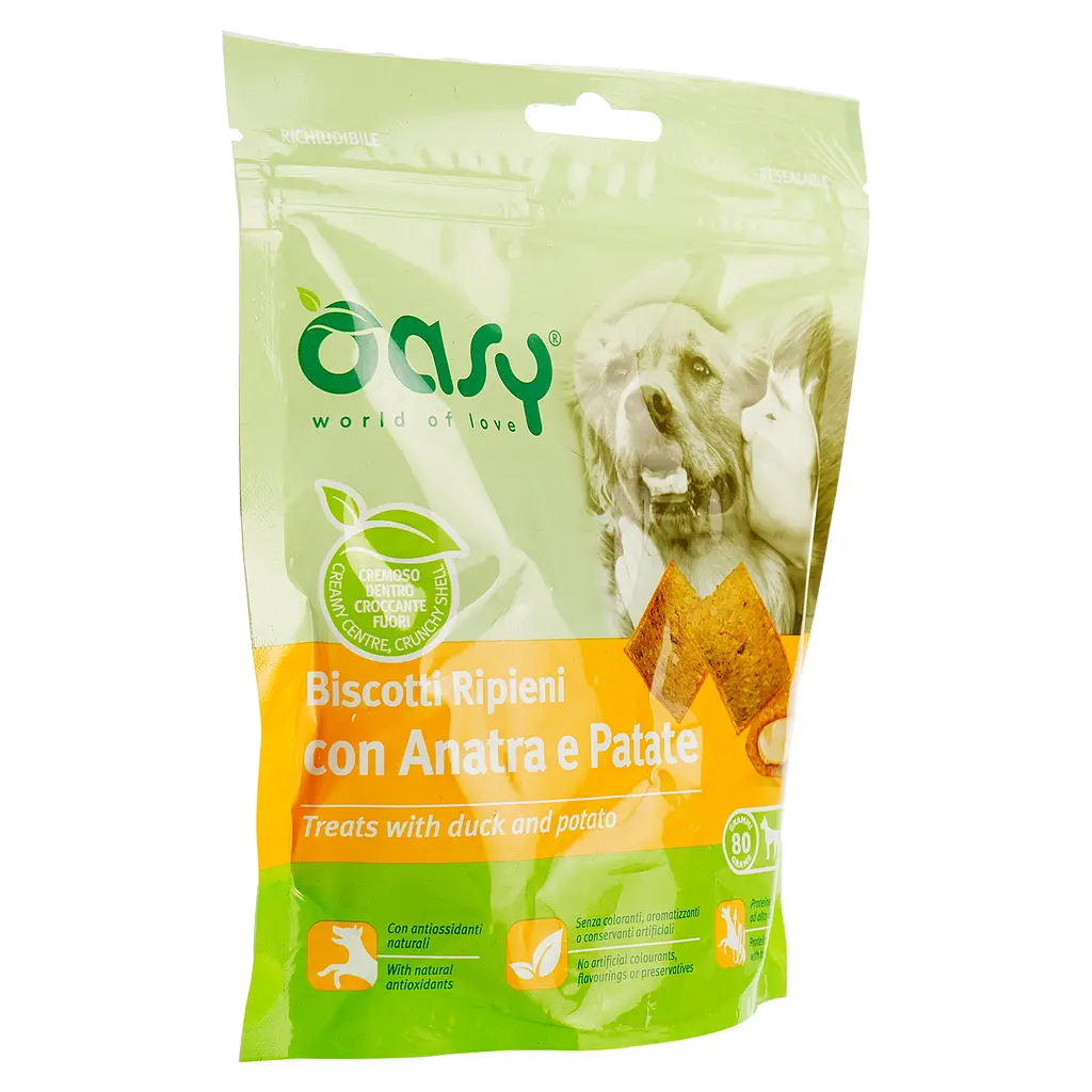 Ласощі для собак Oasy Treats подушечки Качка та картопля 80 г - фото 2