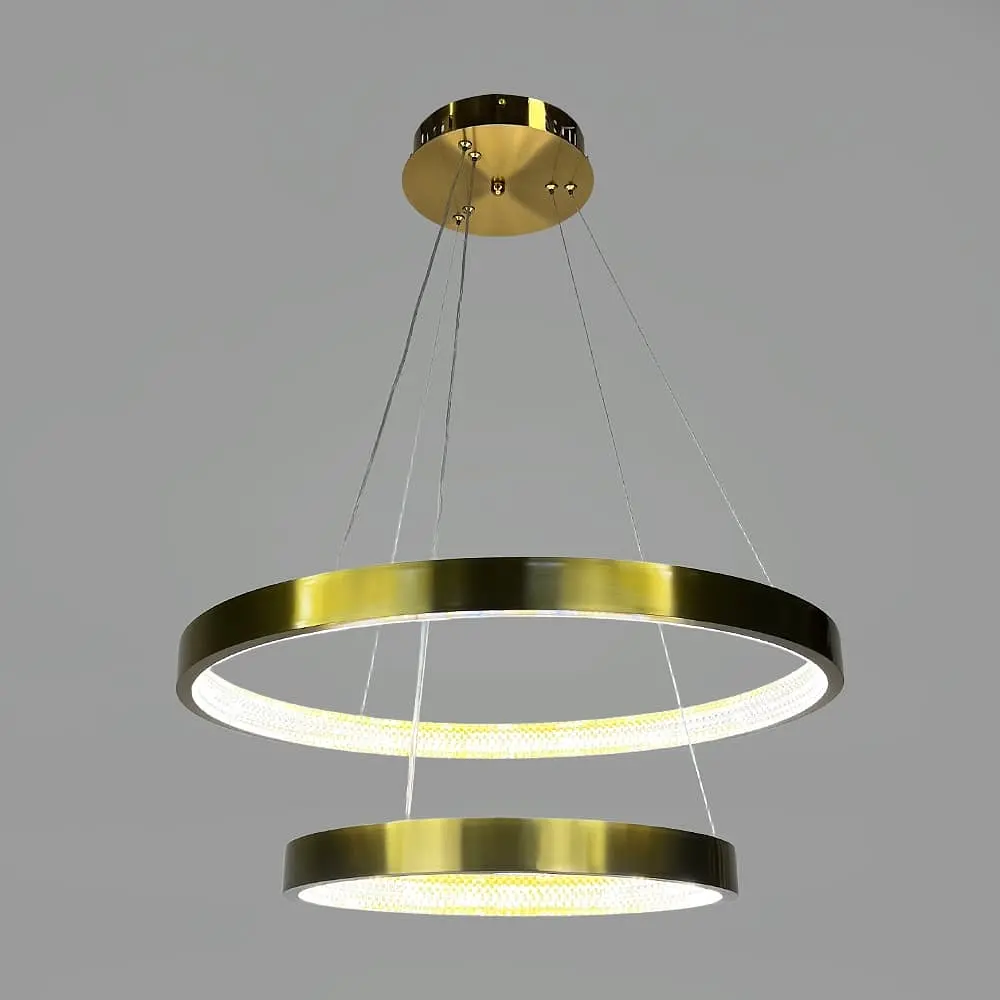 Латунная люстра в форме двух колец с фактурным рассеивателем Ø 60+40 см Line F | Ст. JU09N-600+400 AB - фото 4