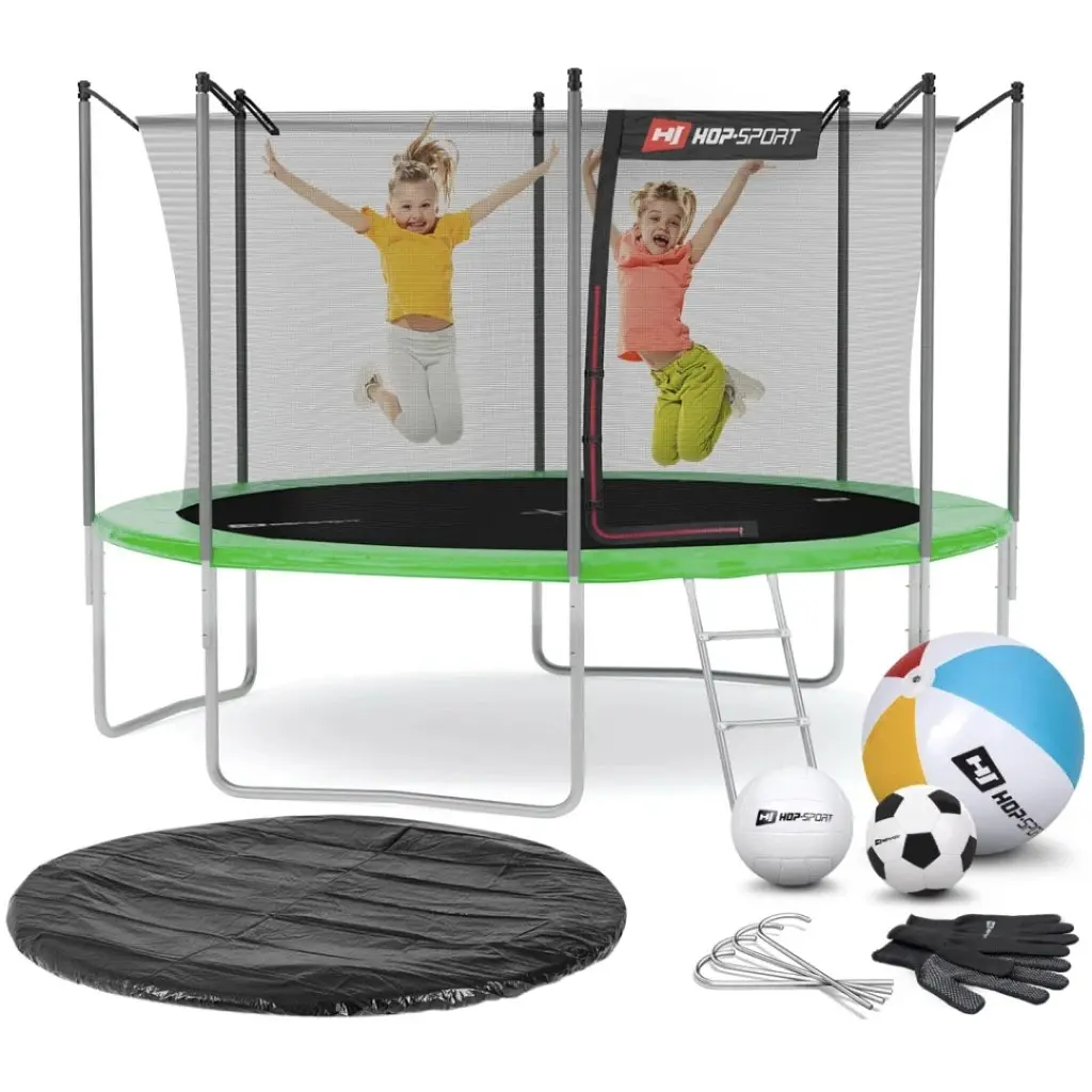 Батут Hop-Sport 12ft с внутренней сеткой 366 см зеленый - фото 3