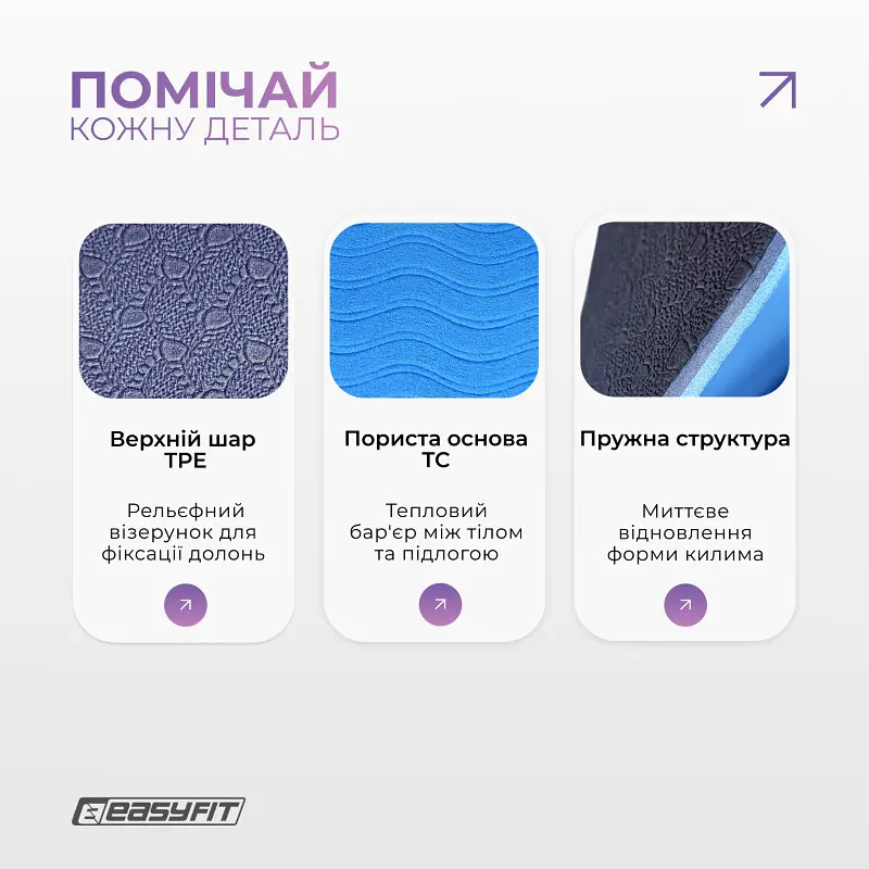 Килимок для йоги та фітнесу EasyFit TPE+TC 6мм двошаровий синій-блакитний - фото 4