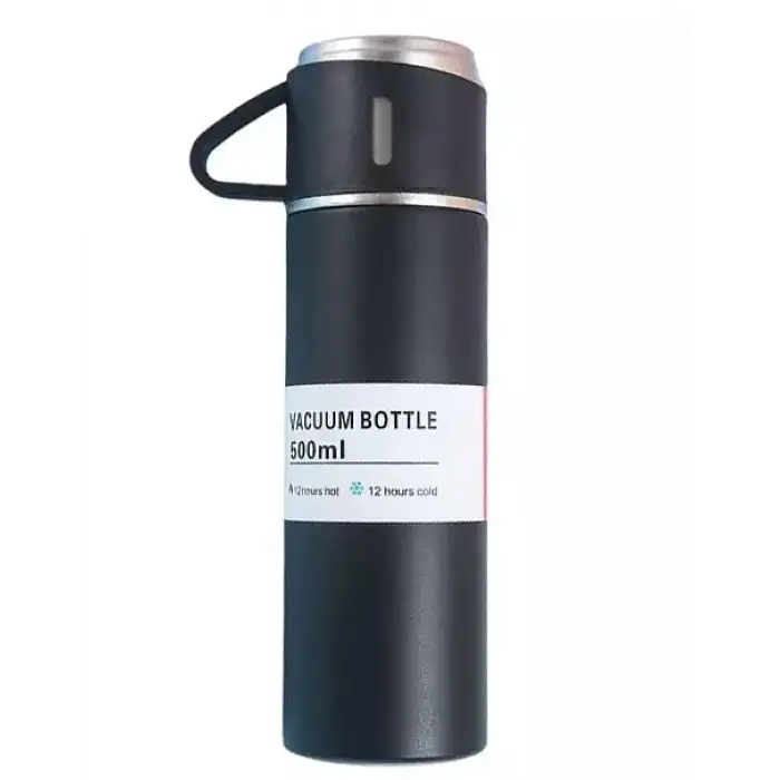 Подарунковий набір Vacuum Flask SET, термос з нержавіючої сталі 500 мл та 3 чашки чорний - фото 5