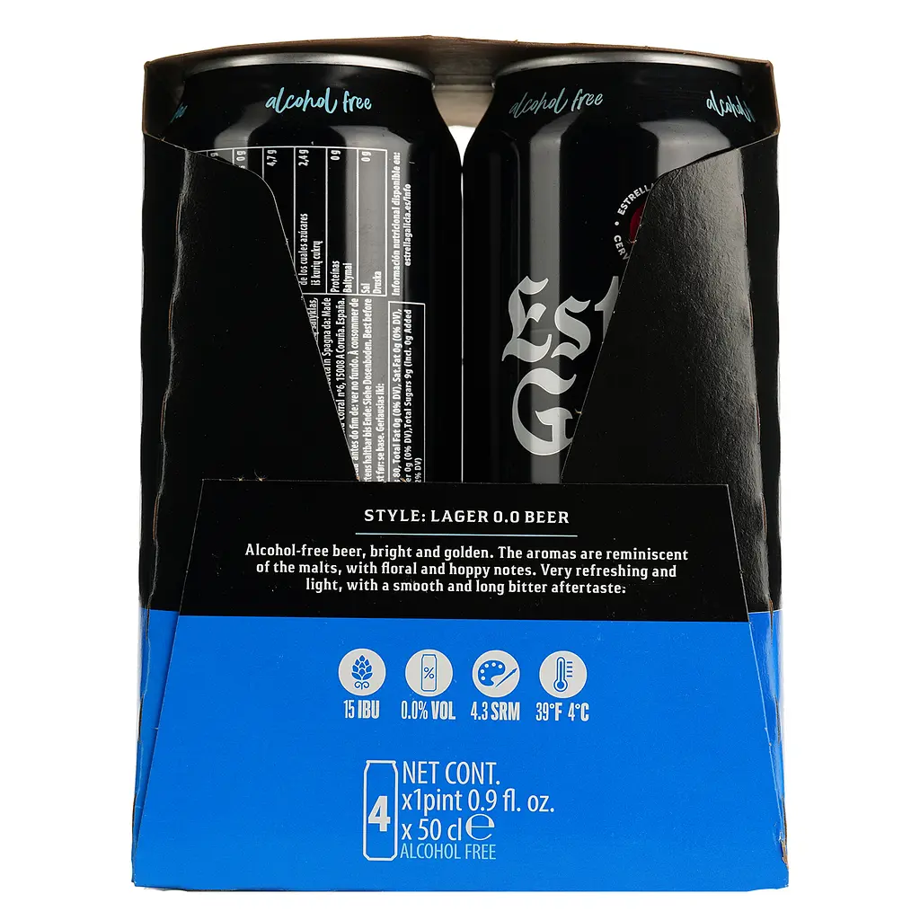 Упаковка пива Estrella Galicia Especial безалкогольне світле 0.0% 2 л (0.5 л з/б x 4 шт.) - фото 6
