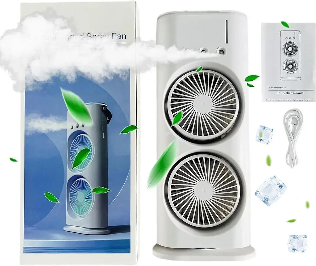 Вентилятор настільний подвійний з охолодженням Double-ended Spray Fan LED-підсвітка 3 швидкості пульт - фото 3