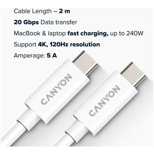 Кабель USB Type-C Canyon Type-C to Type-C 2m White (CNS-USBC42W) - фото 3