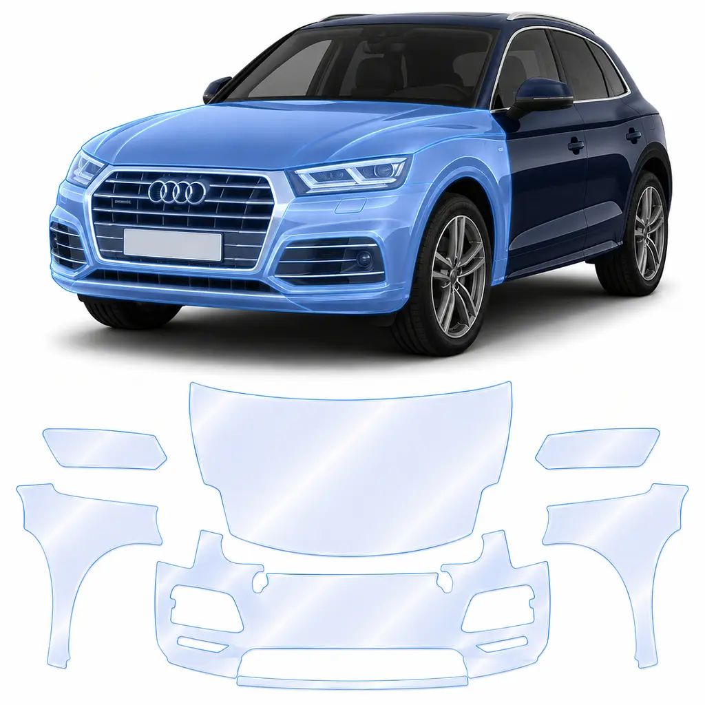 Антигравійна захисна бронеплівка за лекалами для Audi Q5 FY 2017-2020 - передня частина авто (капот бампер крила))