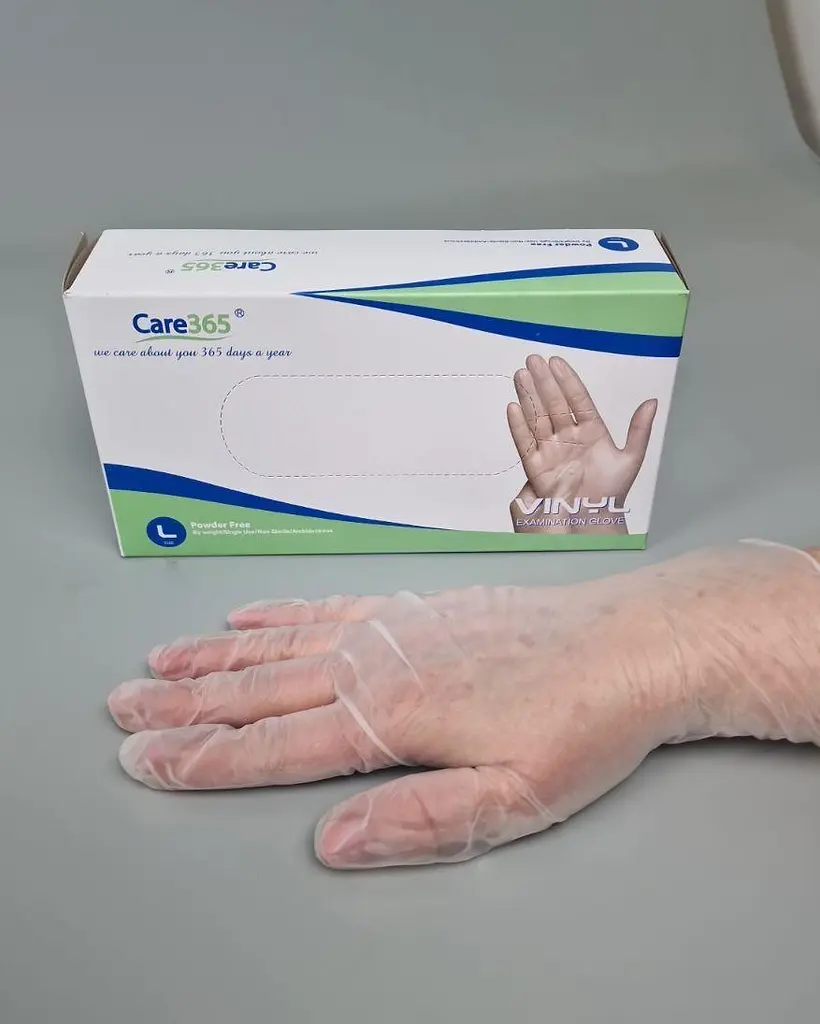 Рукавички одноразові вінілові білі CARE 365, розмір XL, 100 шт, неопудрені, для огляду, клінінгу та сервісу - фото 2