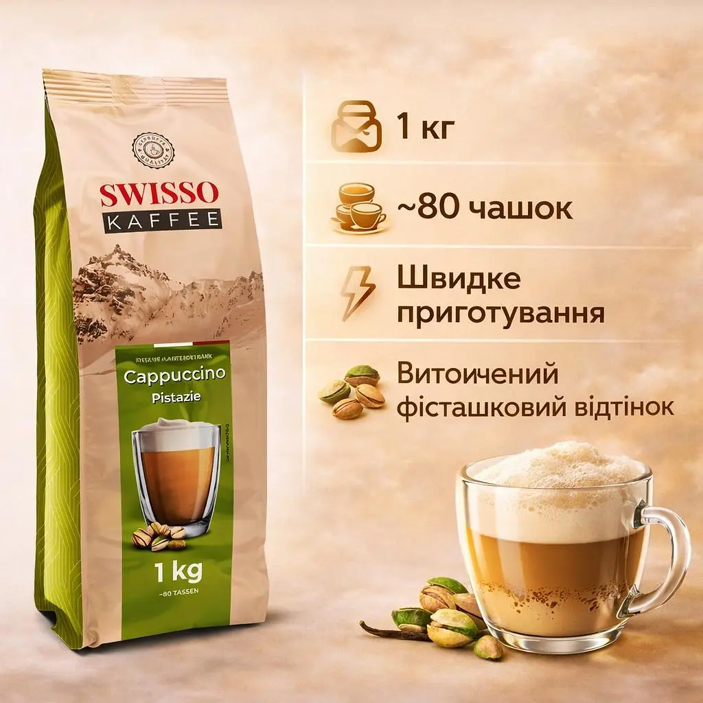 Капучино Swisso Kaffee Cappuccino Pistazie розчинне з фісташковим смаком 1 кг - фото 2