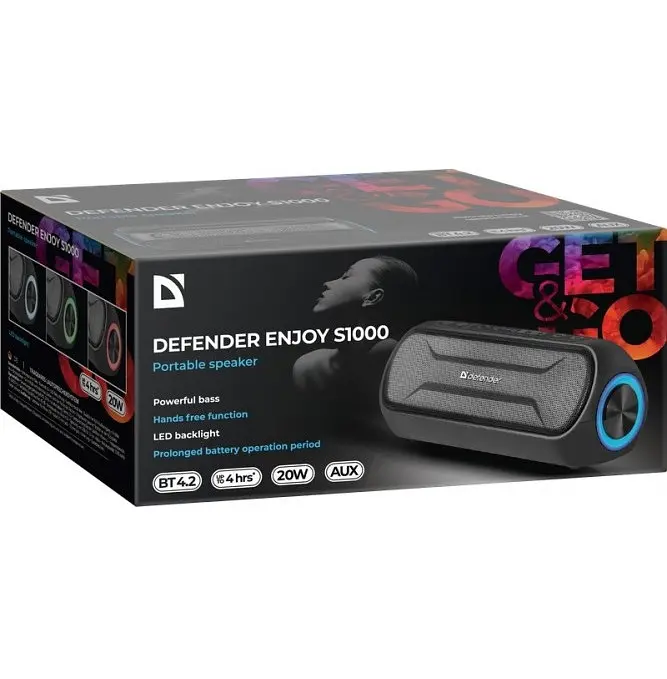 Акустична bluetooth колонка Defender Enjoy S1000 20W LED microSD USB TWS (Чорний) - фото 5