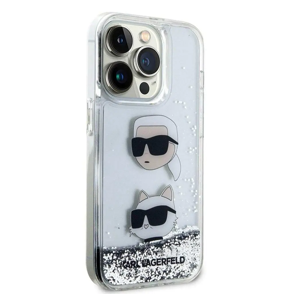 Чехол Karl Lagerfeld Liquid Glitter Karl and Choupette Head для iPhOne 15 Pro Серебристый (57983116733) - фото 3