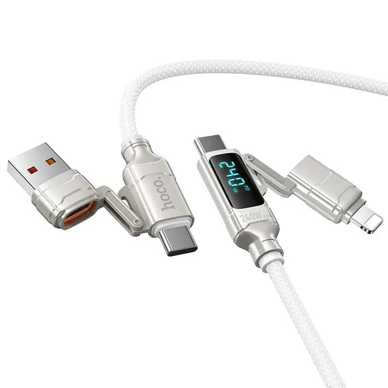 Дата кабель Hoco U152 Fortune 4in1 Type-C to Lightning/Type-C to USB 240W (1.2m) Light Gray - фото 5