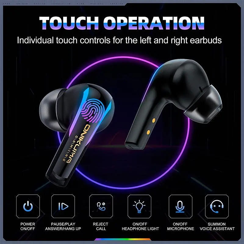 Наушники Onikuma Wireless Gaming Earbuds with ENC Mic T27, IPX4, BT5.3, 2.4G, PS5, PC, 45mAh, 400mAh, 7h, black - фото 8