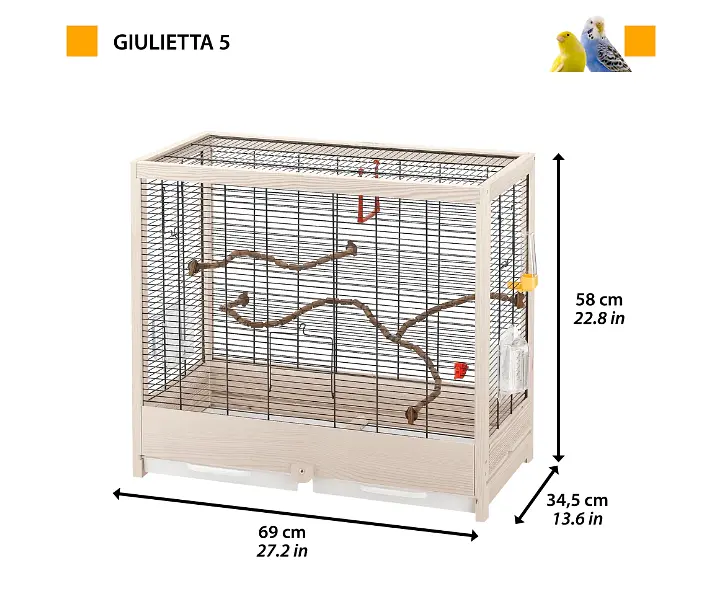 Клітка для канарок та маленьких птахів Ferplast Giulietta 5 дерев'яна 69x34.5x58 см 52067117 - фото 2