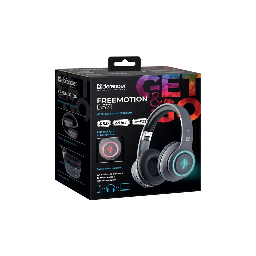 Навушники Defender FreeMotion B571 Bluetooth LED Gray (63571) - фото 6
