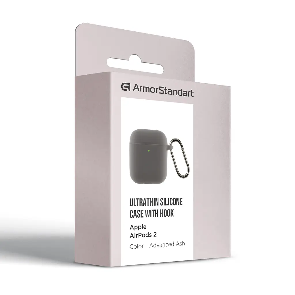 Силіконовий чохол для навушників Apple AirPods 2, Hang Case, сірий, ультратонкий захисний кейс товщиною 2 мм, захист від подряпин, пилу та ударів, компактний, з карабіном для кріплення, ArmorStandart (ARM59677) - фото 3